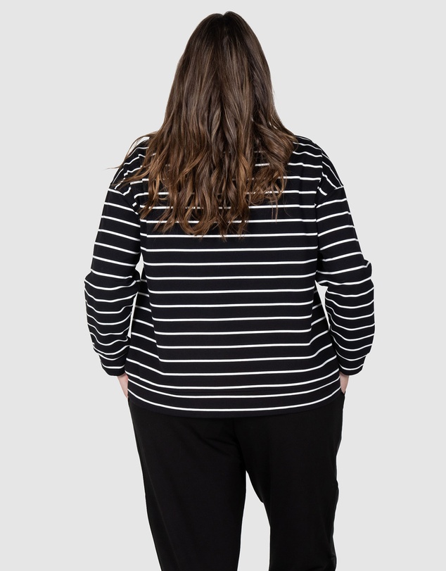 Love Your Wardrobe - LYW & Co Stripe Embroidered Sweat Top