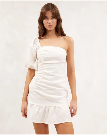 AERE - Linen One Shoulder Ruffle Hem Dress