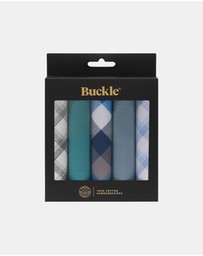 Buckle - Navy and Green Checks 5-Pack 100% Sustainable Cotton Handkerchief Set
