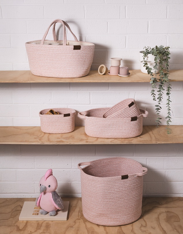 Living Textiles - Cotton Rope Storage Caddy with Divider - Pink