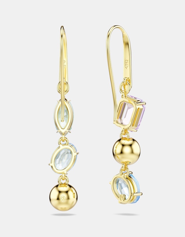 Swarovski - Gema Drop Earrings, Asymmetrical Design, Mixed Cuts, Multicolored, Gold-tone Plated