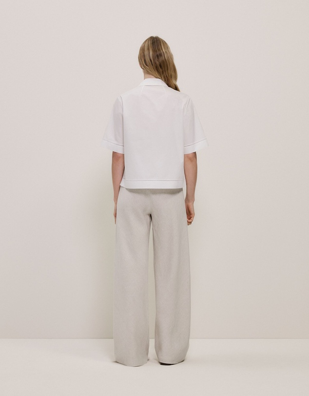 Trenery - Poplin Lattice Trim Short Sleeve Shirt in White