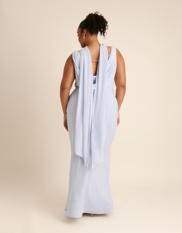 Six Stories - Plunge Cowl Front Chiffon Bridesmaid Dress with Neck Scarf