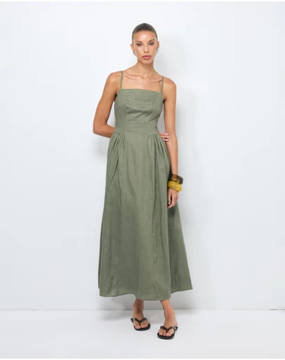AERE - Gabriella Linen Midi Dress