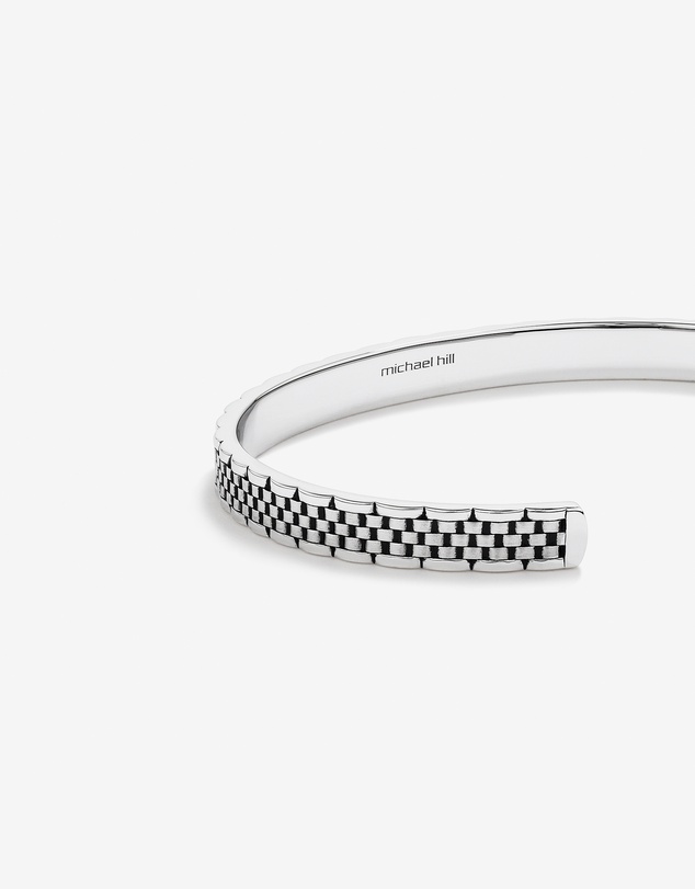 Michael Hill - Men's Link Pattern Textured Cuff Bangle in Sterling Silver