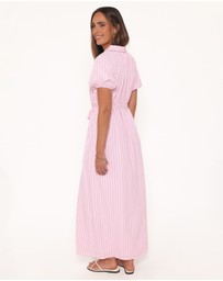 Petal & Pup - James Button Through Maxi Dress - Pink Stripe