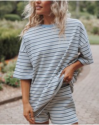 Petal & Pup - Hellen Stripe Short Set - Blue/Cream Stripe