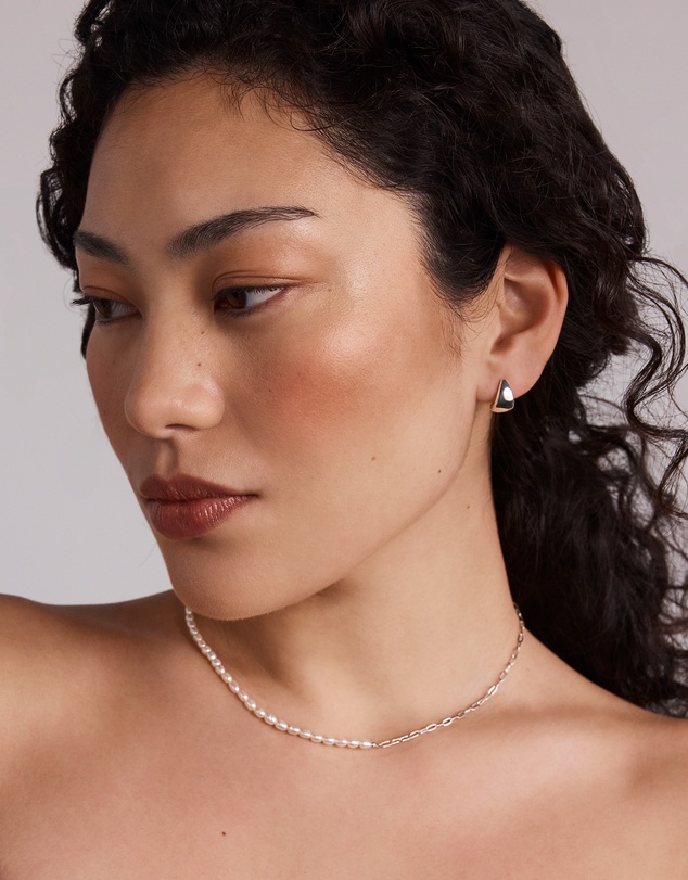 Michael Hill - Half Cultured Freshwater Pearl Half Paperclip Chain Necklace in Sterling Silver