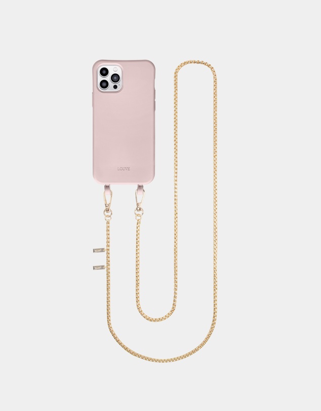 LOUVE COLLECTION - Dusty Pink Phone Case + Gaia Gold-Plated Crossbody Chain