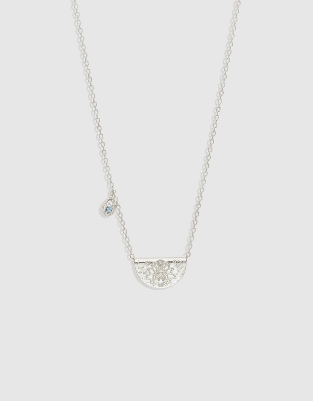 By Charlotte - Silver Lotus Birthstone Necklace - March