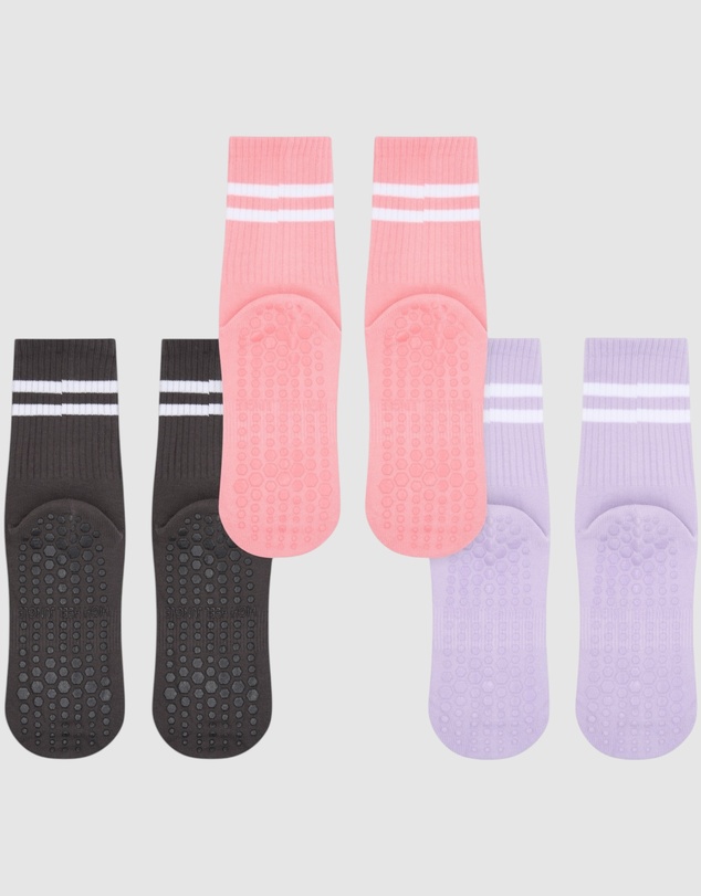 High Heel Jungle - Varsity Pilates Yoga Grip Socks - 3 Pack