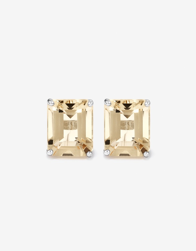 Michael Hill - Emerald Cut Soft Champagne Citrine Solitaire Stud Earrings in Sterling Silver