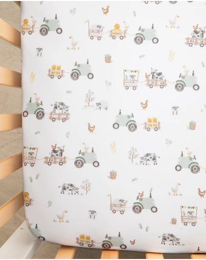 Living Textiles - 2 Pack Organic Cot Fitted Sheet - Tractor Ride
