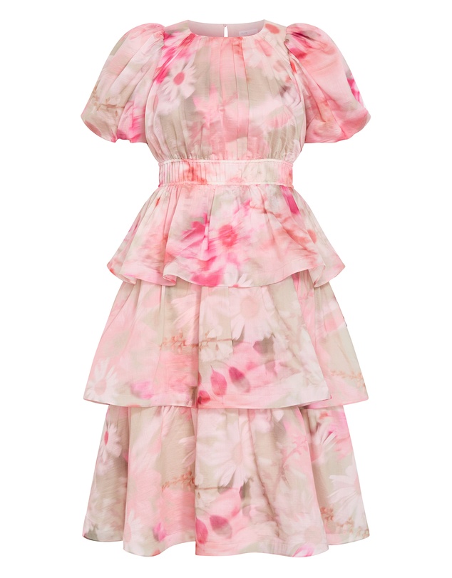 City Chic - Plus size Heavenly Garden Print Ruffle Maxi Dress - salmon pink