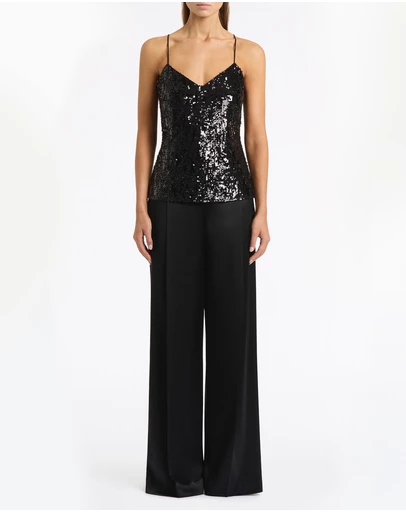 Carla Zampatti - Black Cascade Sequin Thin Strap Top