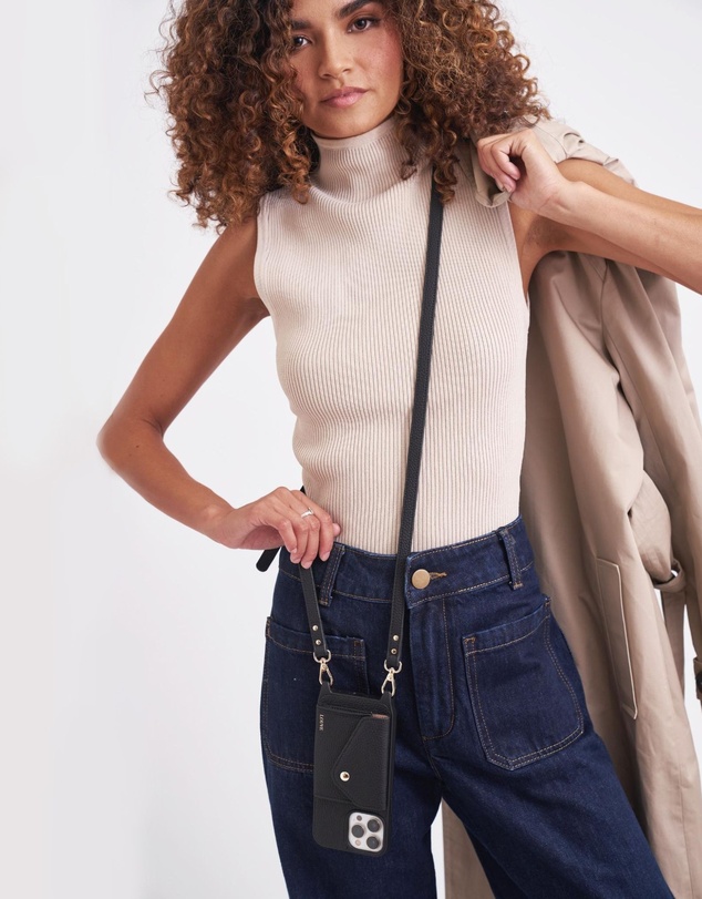 LOUVE COLLECTION - Leather Phone Case Wallet & Strap + Pearl Wristlet