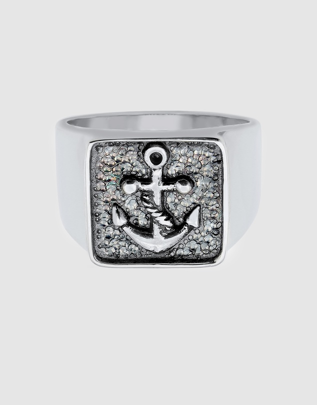 Kuzzoi - ICONIC EXCLUSIVE - Signet Ring with Anchor Emblem in Oxidised 925 Sterling Silver