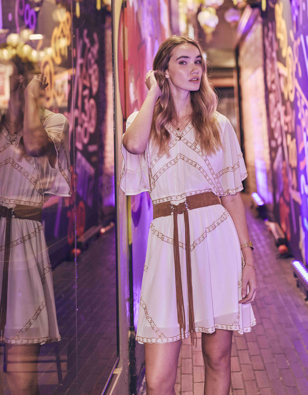 Belle & Bloom - Golden Mark Beaded Trim Mini Dress