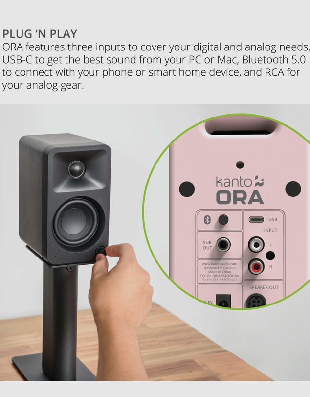 iWorld - Kanto ORA 100W Powered Reference Desktop Computer Speakers with Bluetooth 5.0 Pink