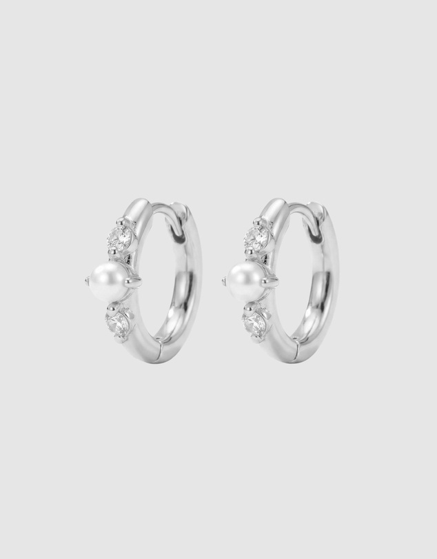 HOUSE OF SLANI - Silver Alma Pearl Hoop Earrings