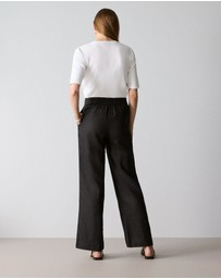 Trenery - Linen Pintuck Detail Wide Leg Pant in Black