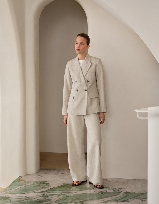 Trenery - Yarn Dyed Linen Bias Pant in Flax