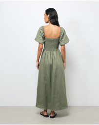 AERE - Olana Shirred Linen Midi Dress