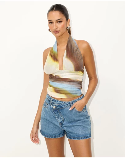 Dazie - Topaz Mesh Halter Top