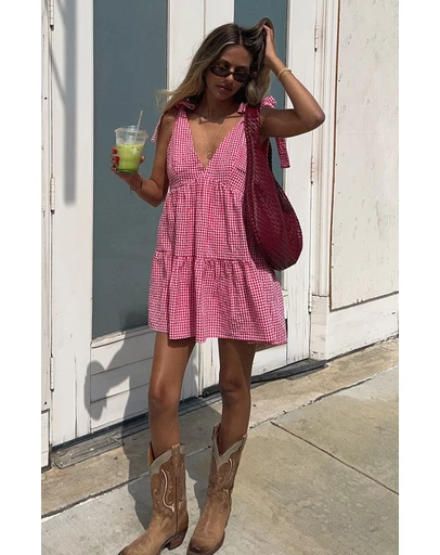 Beginning Boutique - Angel Girl Red Gingham Mini Dress