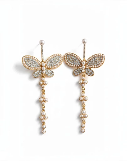 Mossée - Elara Pearl Butterfly Tassel Earrings
