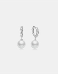 Ania Haie - Silver Shell Pearl Dangling Twisted Huggie Hoop Earrings