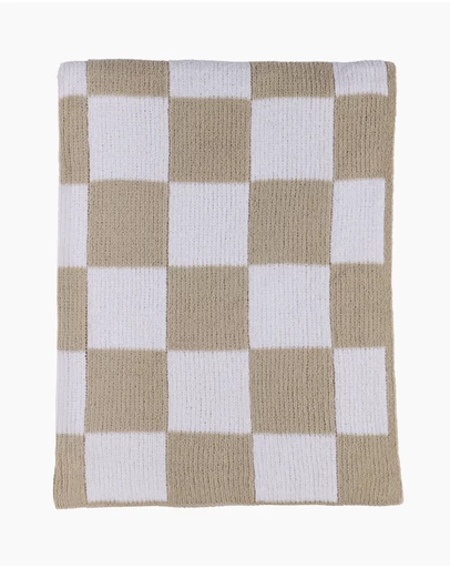 Living Textiles - Chenille Blanket - Checkered Taupe