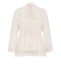 City Chic - Plus size Kara Stud Tie Neck Top - cream