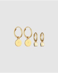 Elli Jewelry - Earrings Creoles Platelet Pendant Set with Opal Blue in 925 Sterling Silver Gold Plated