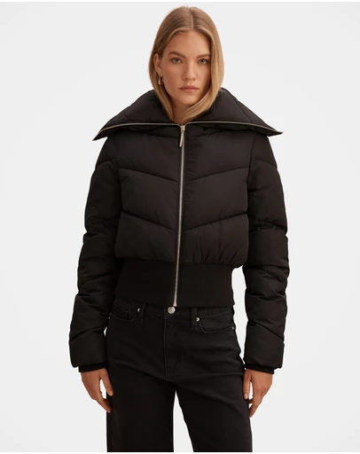 Forever New - Evie Cropped Ribbed Detail Puffer Jacket
