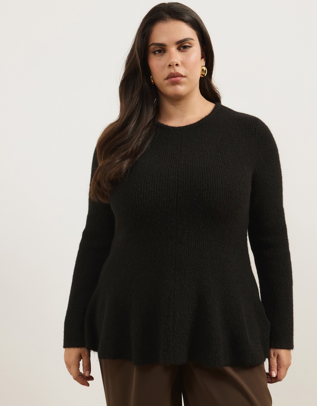 Atmos&Here Curvy - Ivy Boat Neck Long Sleeve Peplum Knit Top