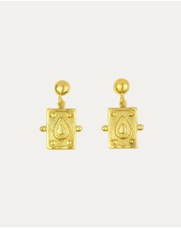 Ottoman Hands - Tyche Engraved Gold Drop Stud Earrings