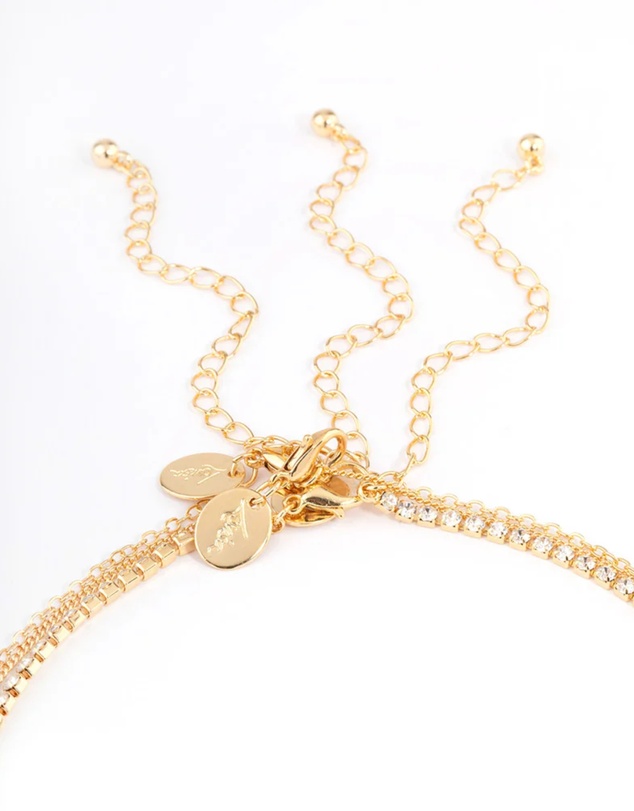Lovisa - Gold Plated Cup Chain Diamante & Freshwater Pearl Layered Necklace