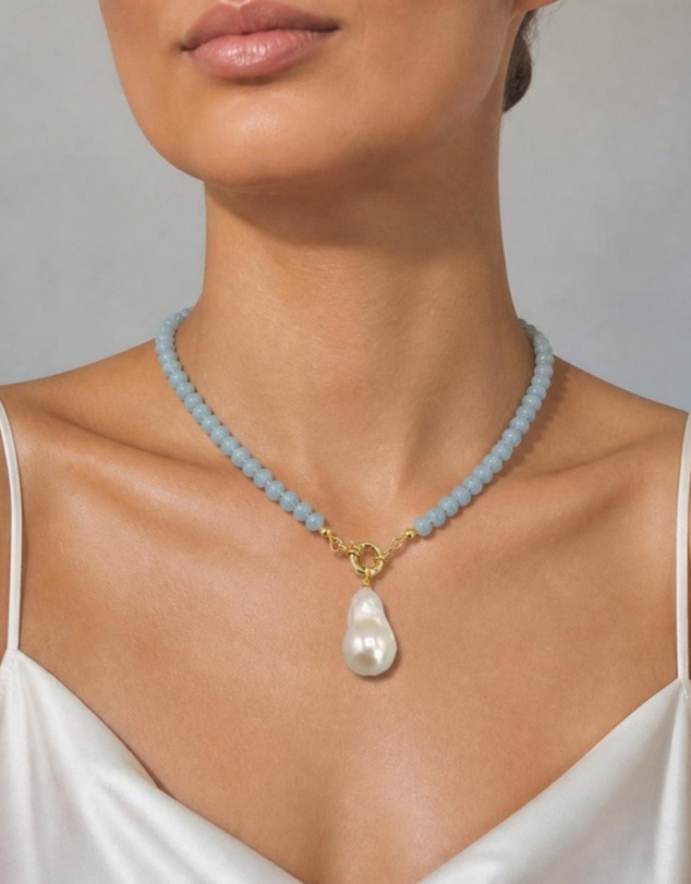 Izoa - Philippa Baroque Pearl Drop Necklace Blue