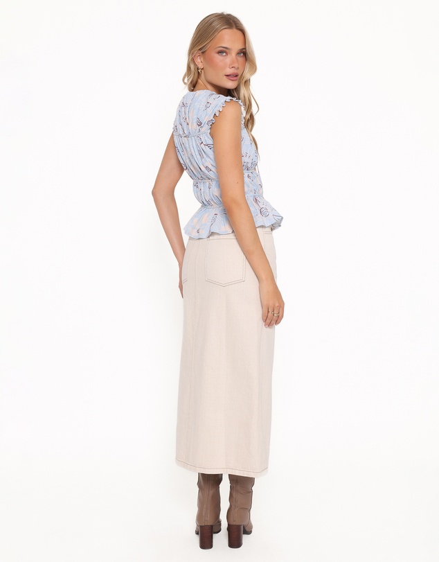 Petal & Pup - Dana Denim Midi Skirt - Bone