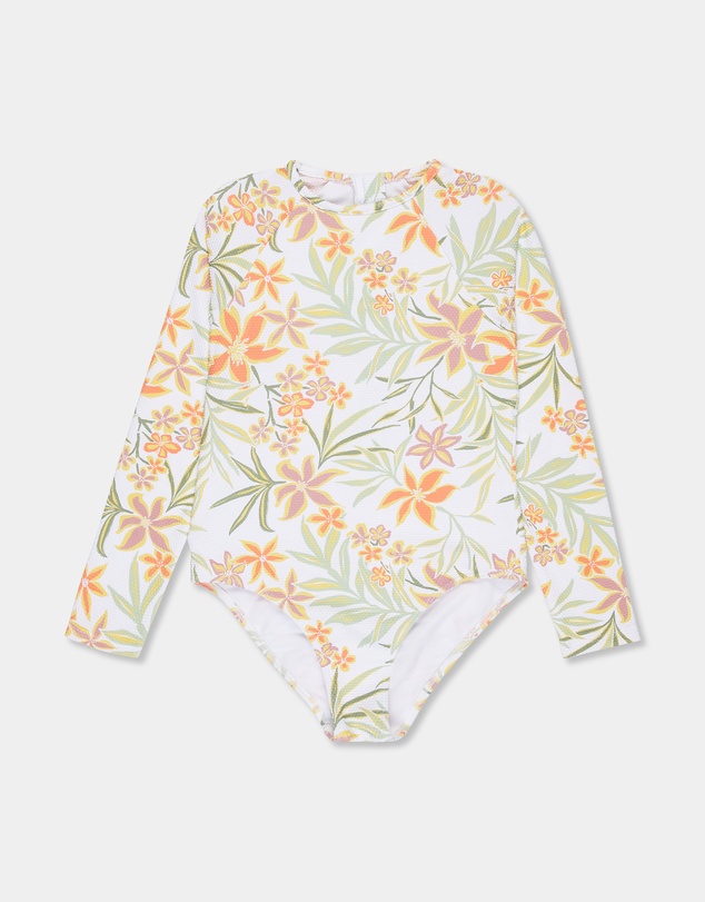 Roxy - Girls 8 to 16 Floral Horizon Long Sleeve Onesie Rash Vest