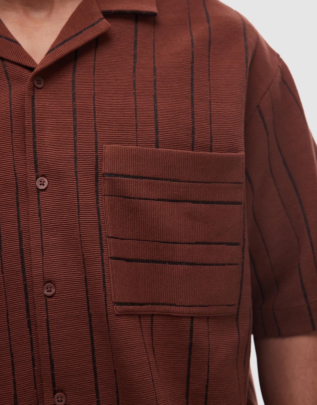 Topman - Oversized Fit Textured Stripe Button Through Polo