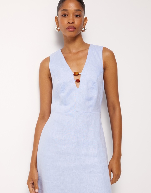 AERE - Cari Bead Detail Linen Midi Dress