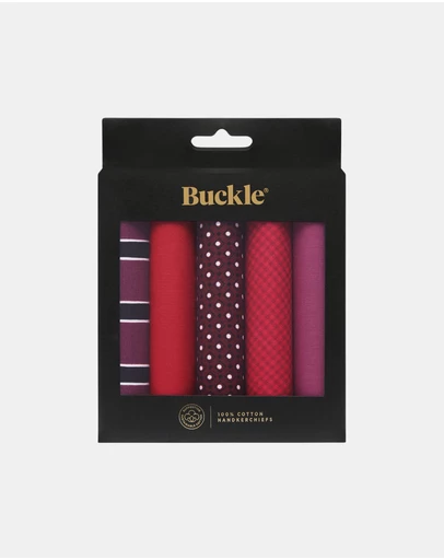 Buckle - Maroon and Red 5-Pack 100% Sustainable Cotton Handkerchief Set