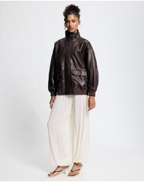 Lover - Byron Oversized 100% Leather Funnel Neck Bomber Jacket