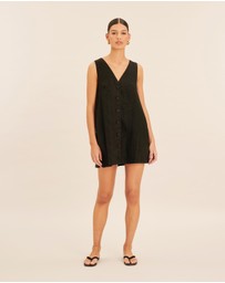 AERE - Linen Button Down A Line Mini Shift Dress