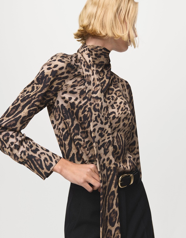 M.N.G - Animal-Print Blouse With Scarf