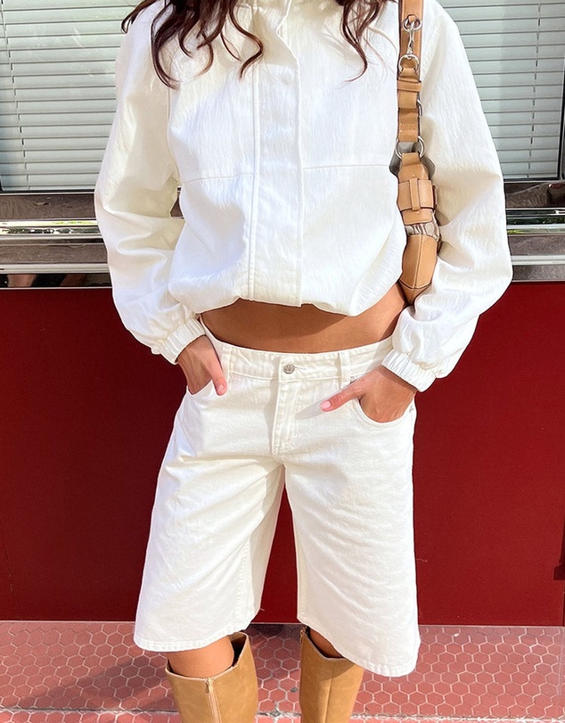 Beginning Boutique - Enya Cream Funnel Neck Sports Jacket