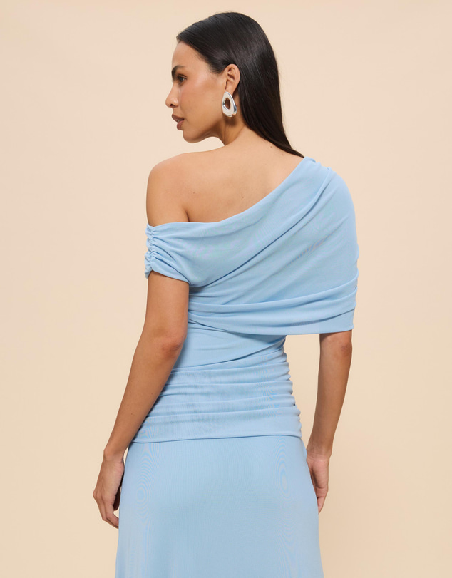 CHANCERY - Margot One Shoulder Drape Mesh Maxi Dress
