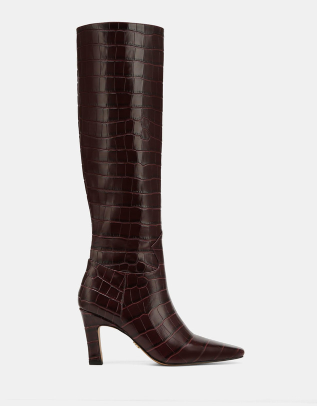 Wittner - Louella Long Boots Raisin Croc Embossed Leather
